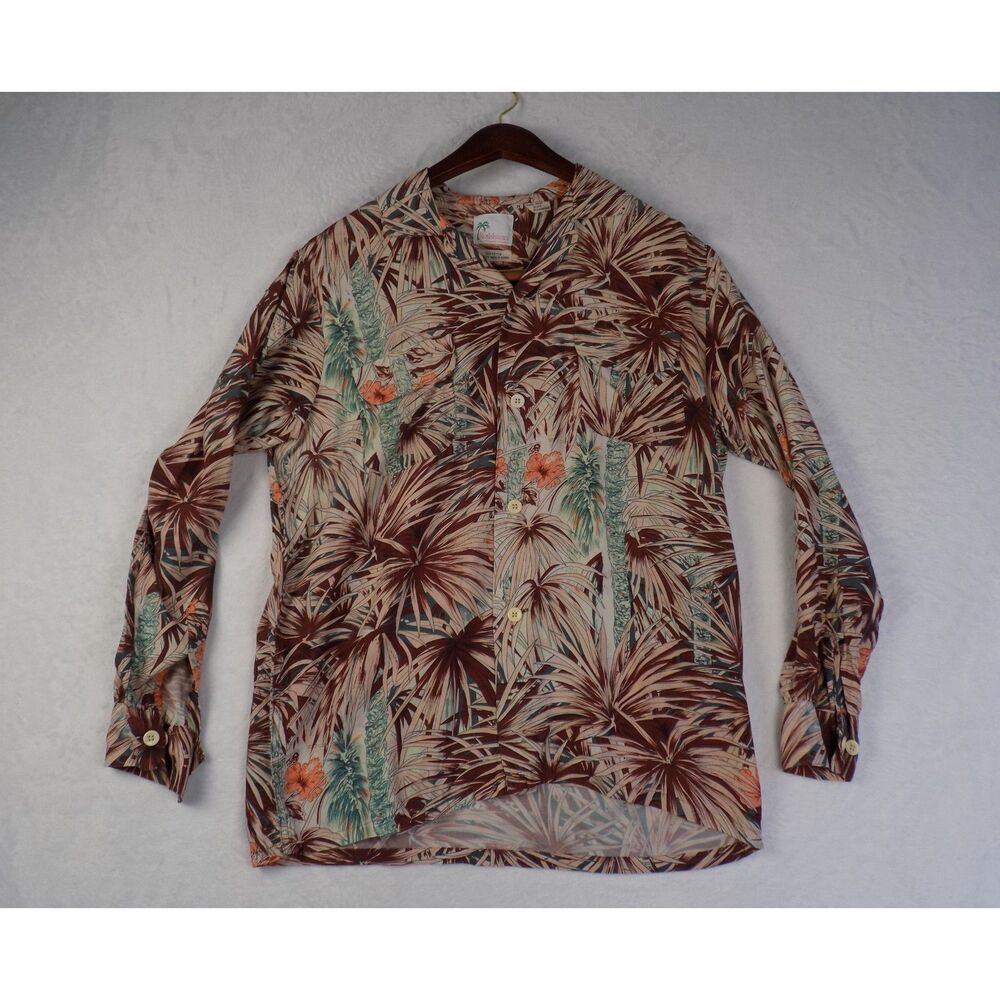 Reminiscence Stewart Richer Mens Brown Tropical‎ Palm Rayon Button Down Shirt M